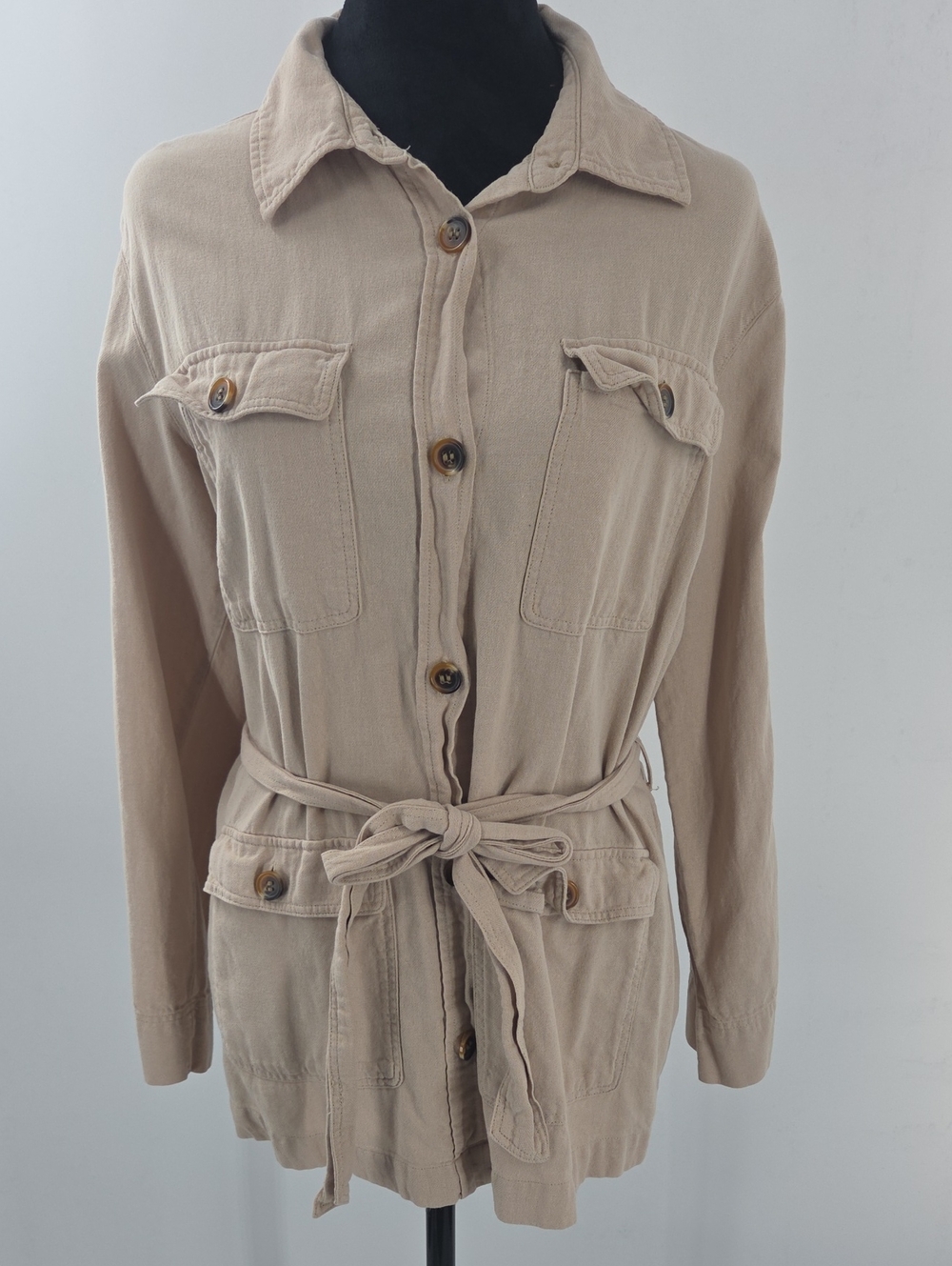 Women's Beige Belted Utility Jacket/shirt